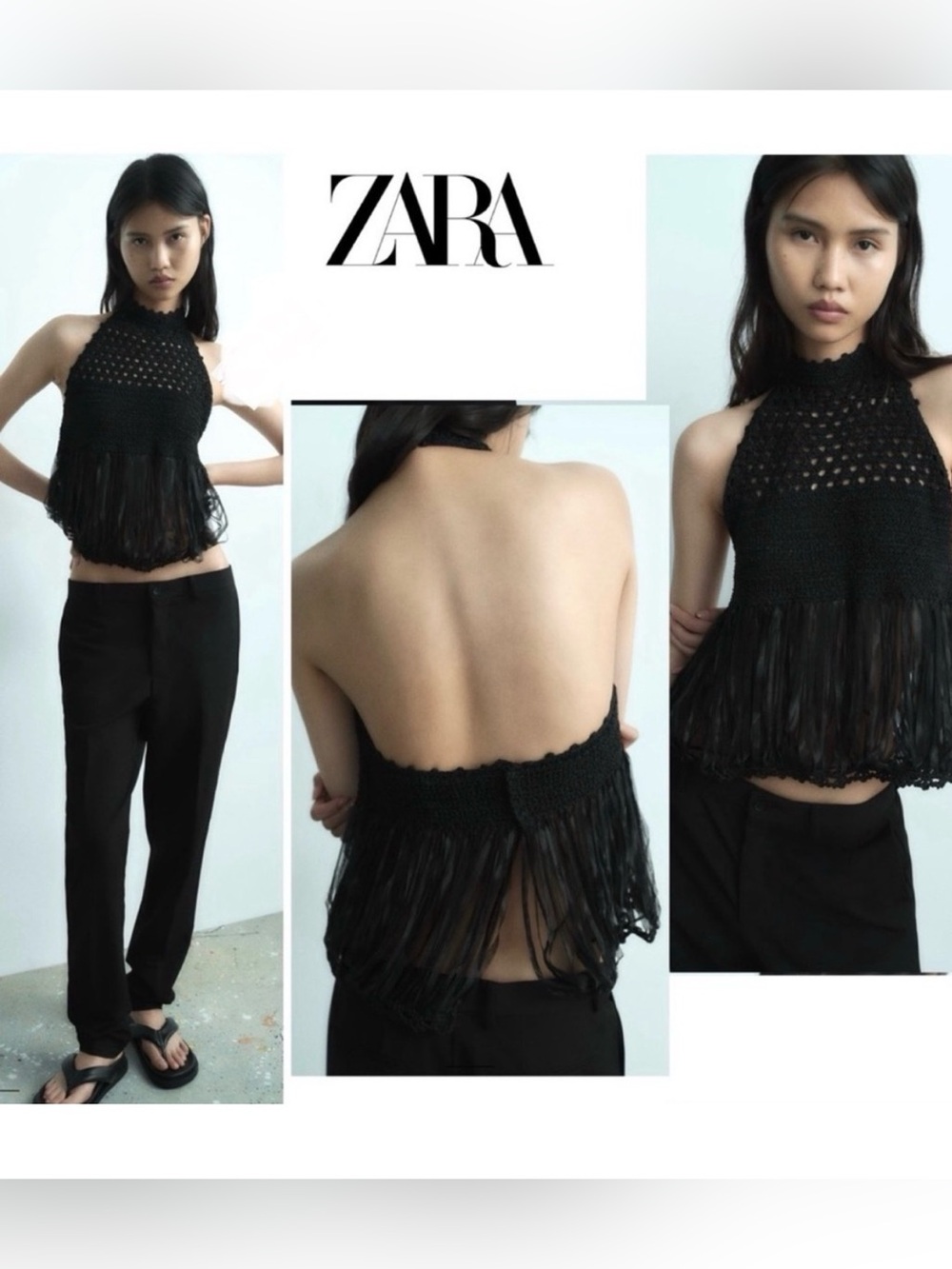 Brand New ZARA Crochet Fringe Halter Top